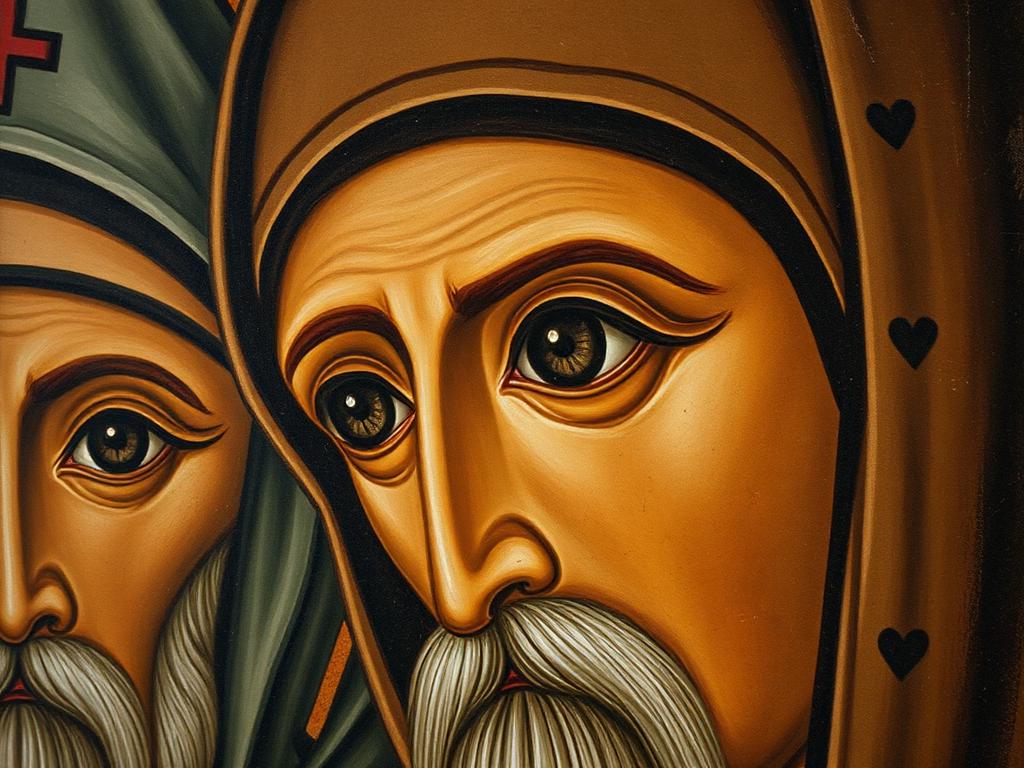 Détail d'une icône copte représentant des saints du désert