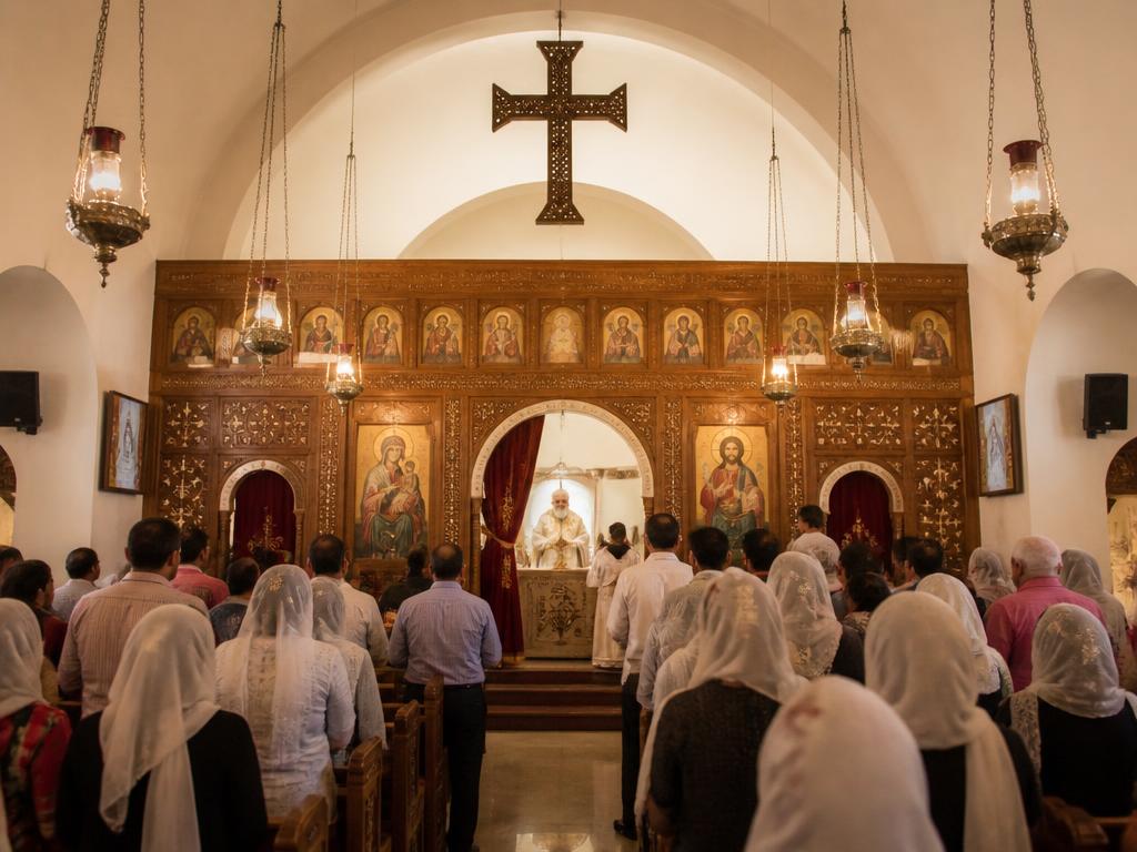 Assemblée dans une église copte orthodoxe contemporaine