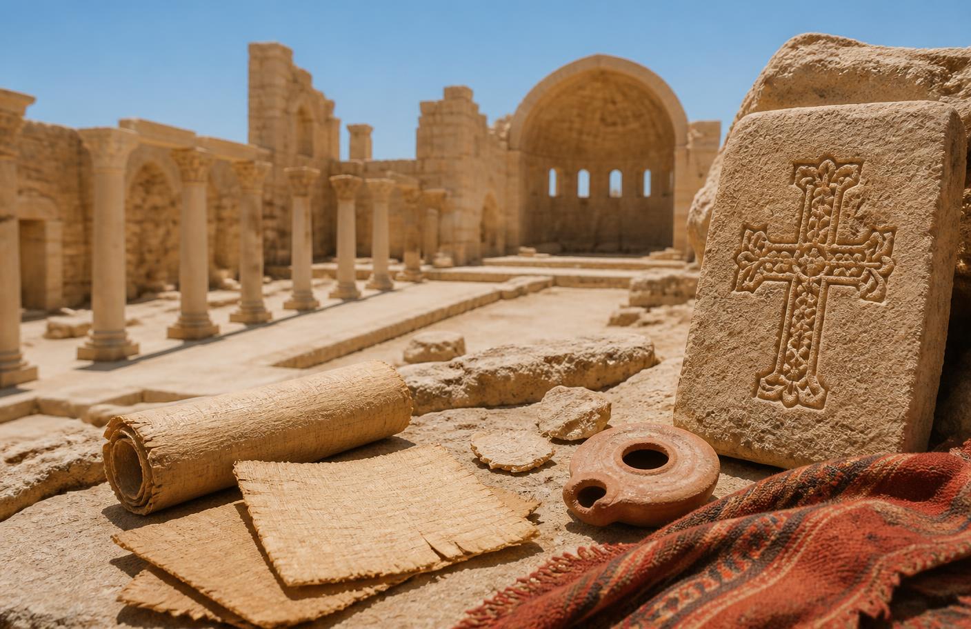 Ruines d'une basilique paléochrétienne dans le désert égyptien